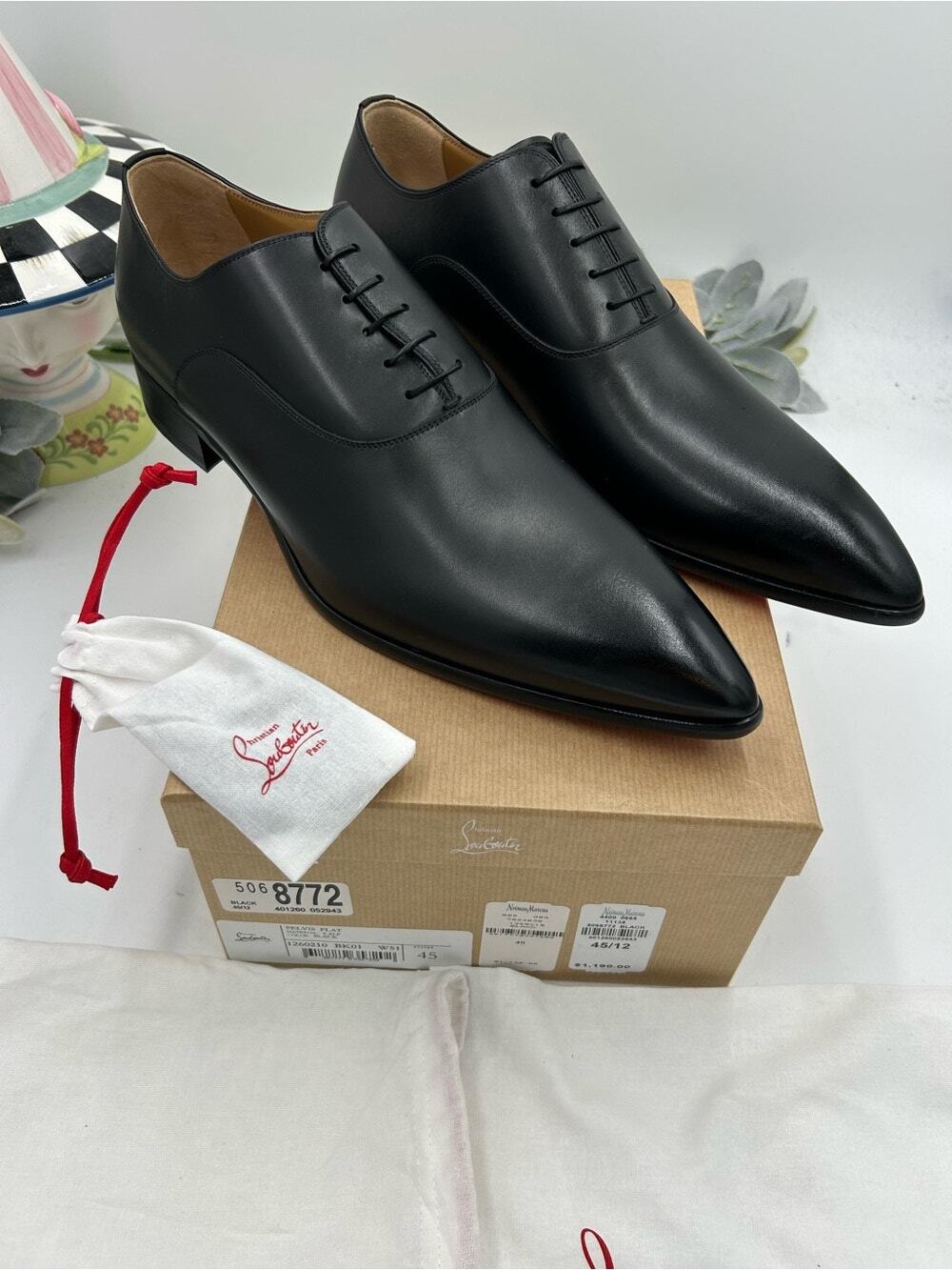 Men's Christian Louboutin PELVIS black leather Oxford, size 45 made in Italy